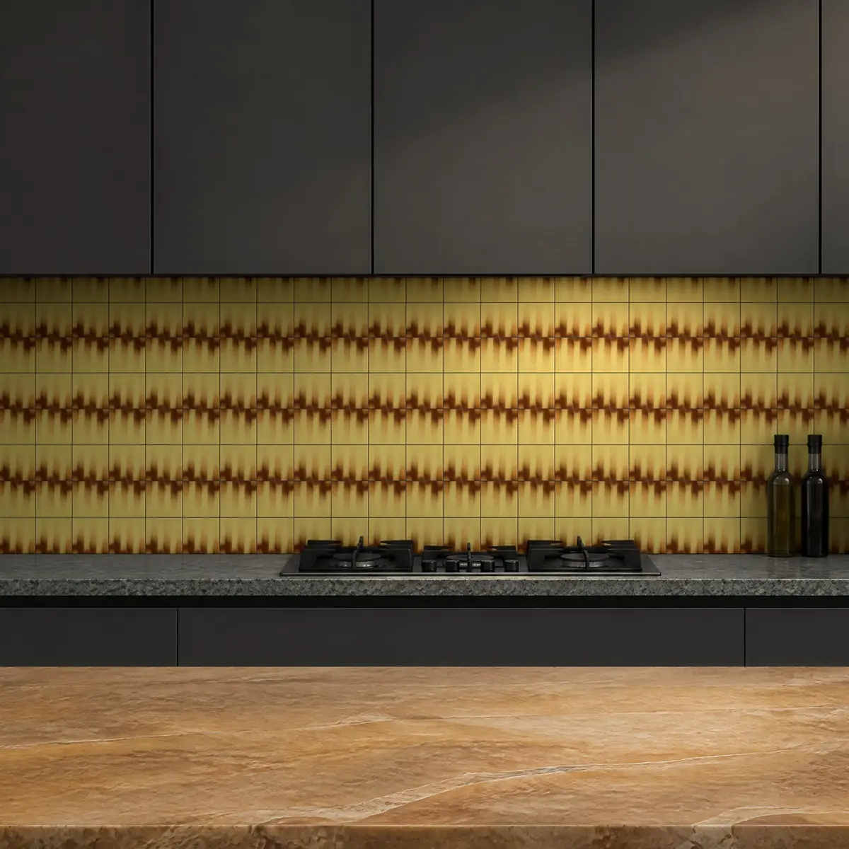 Cocina con Azulejo Fumé 10x10 Amarillo Claro Brillo de frente de encimera