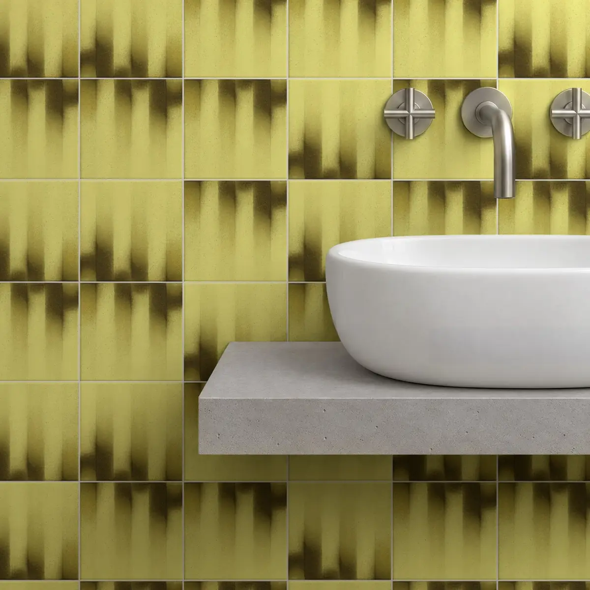 Baño alicatado con Azulejo Fumé 10x10 Amarillo Limón Mate