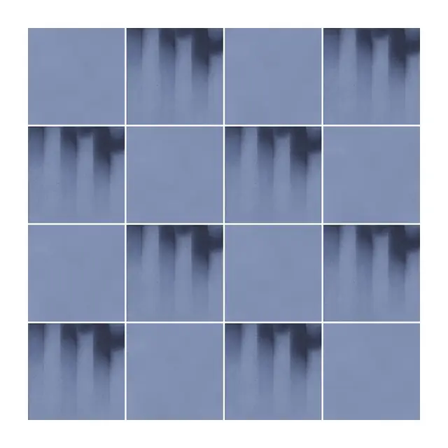 Ejemplo 3 de colocación: Azulejo Fumé 10x10 Azul Cielo Mate alternado en damero con Azulejo 10x10 Liso Mate Color Azul Cielo