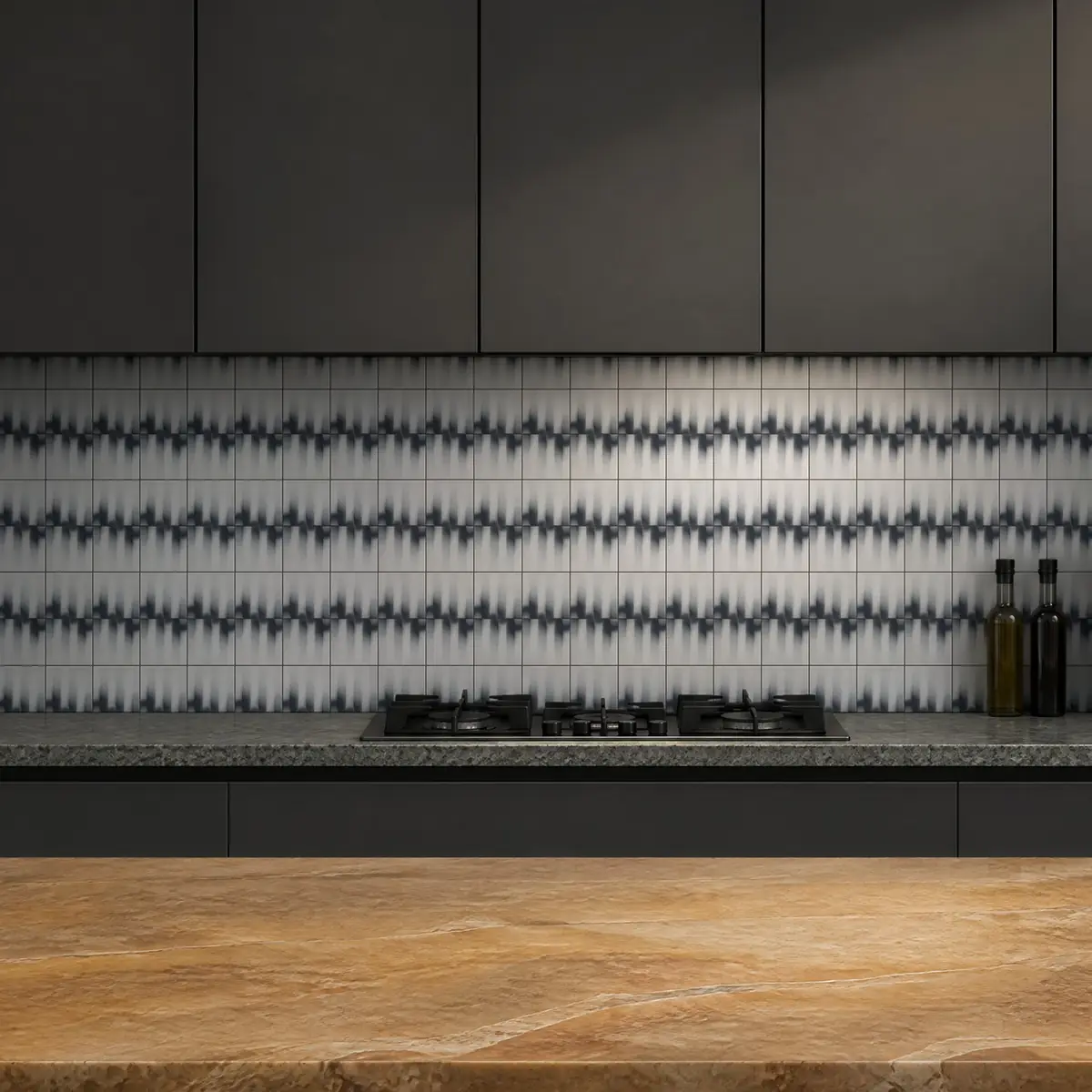 Cocina con Azulejo Fumé 10x10 Blanco Brillo de frente de encimera