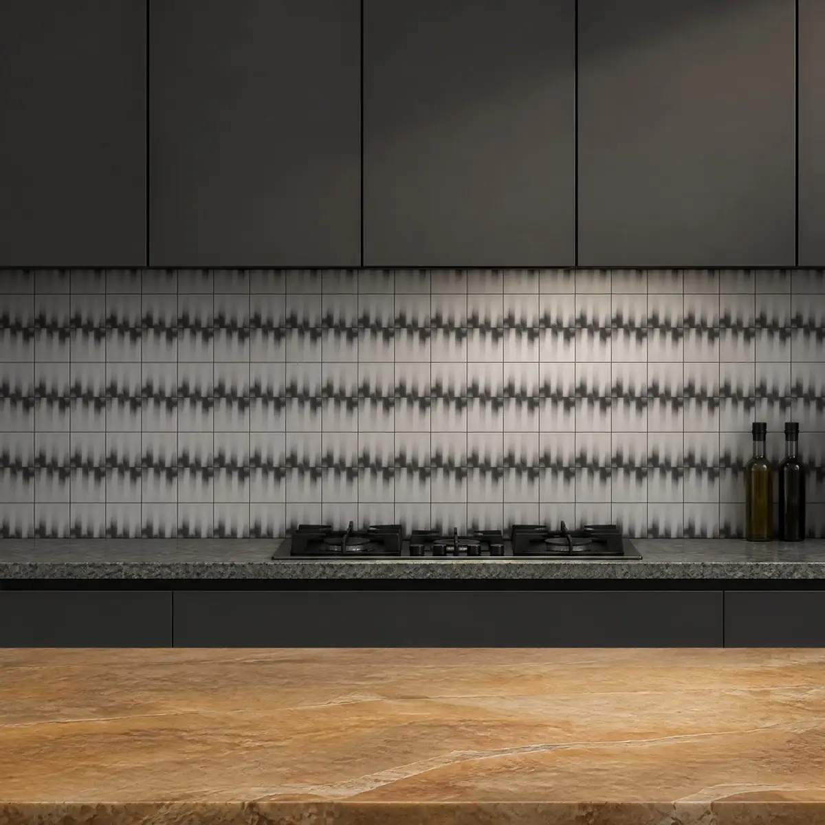 Cocina con Azulejo Fumé 10x10 Blanco Mate de frente de encimera