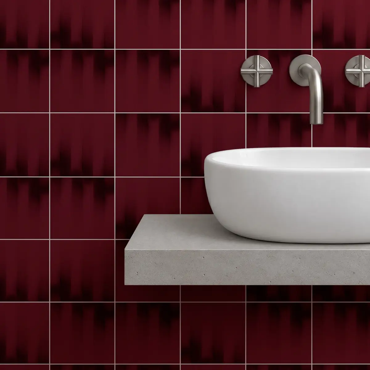 Baño alicatado con Azulejo Fumé 10x10 Burdeos Brillo