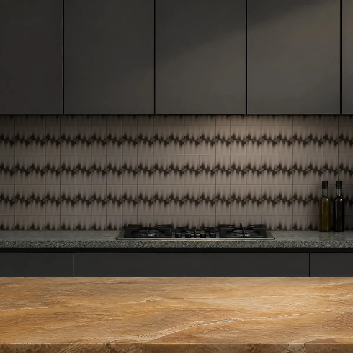 Cocina con Azulejo Fumé 10x10 Gris Claro Brillo de frente de encimera