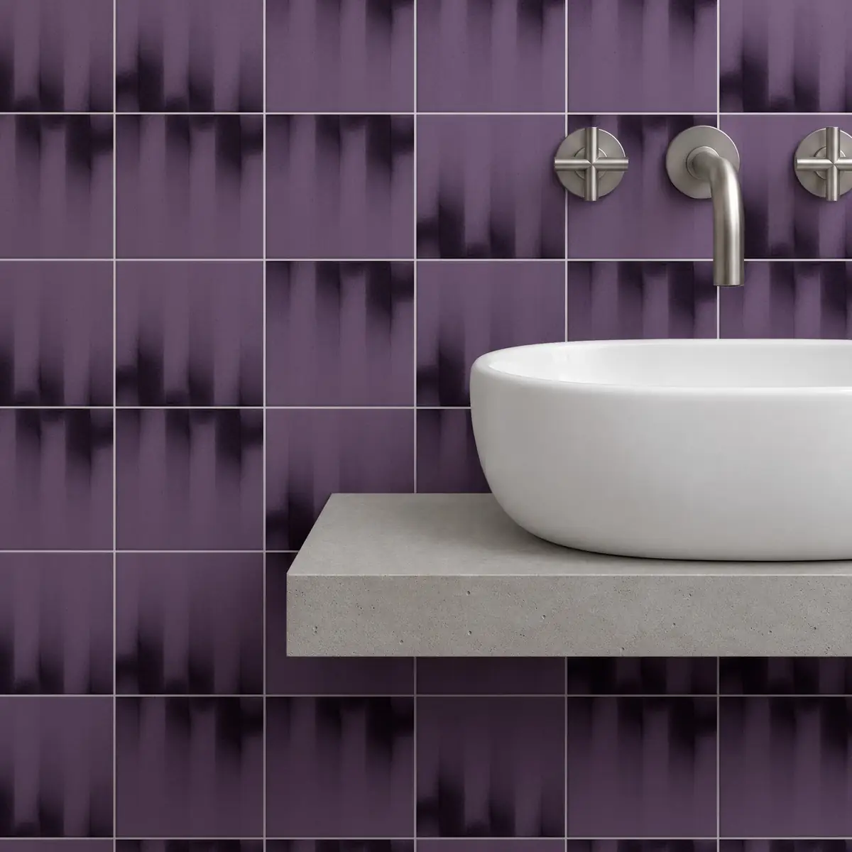 Baño alicatado con Azulejo Fumé 10x10 Lila Brillo