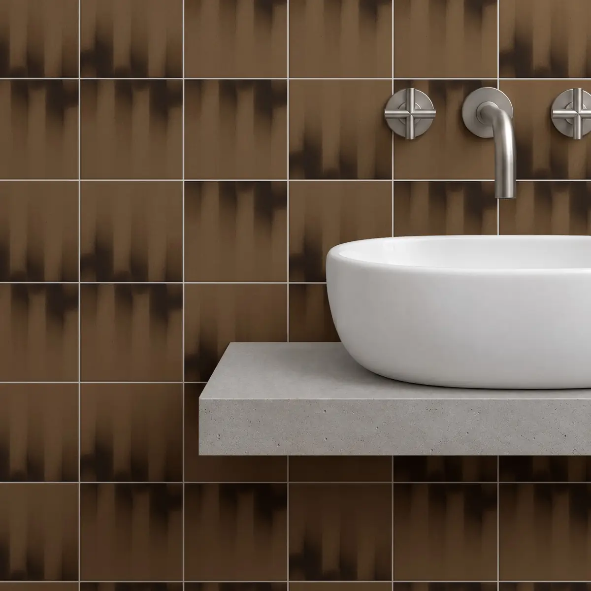 Baño alicatado con Azulejo Fumé 10x10 Marrón Caramelo Mate