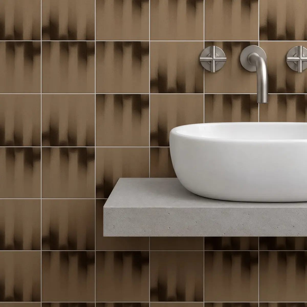 Baño alicatado con Azulejo Fumé 10x10 Marrón Champiñón Brillo