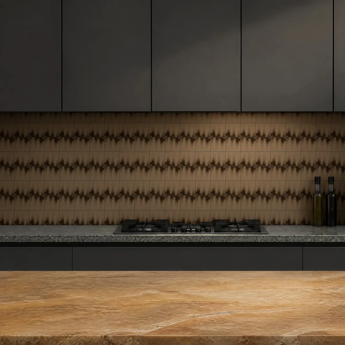 Cocina con Azulejo Fumé 10x10 Marrón Champiñón Brillo de frente de encimera