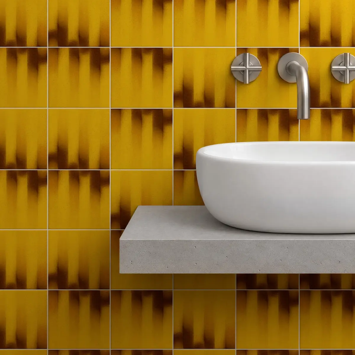 Baño alicatado con Azulejo Fumé 10x10 Mostaza Brillo