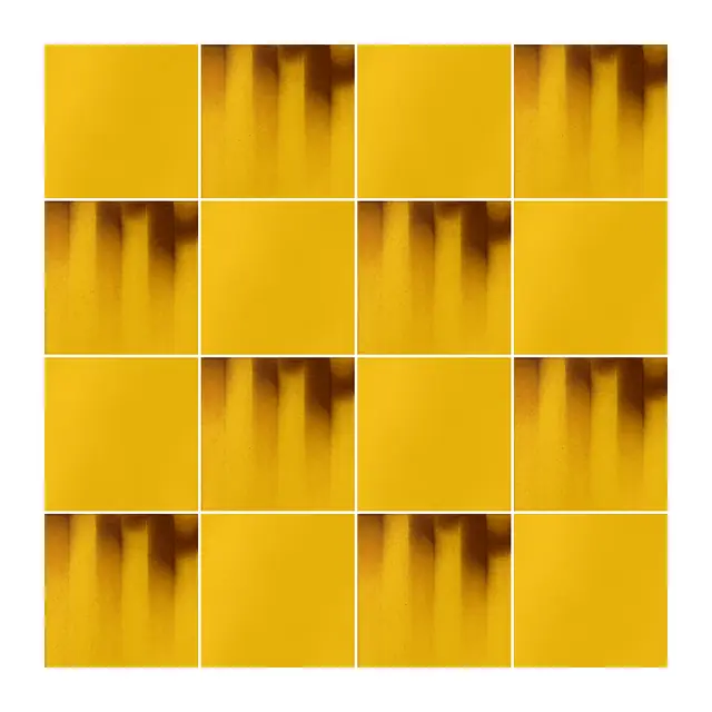 Ejemplo 3 de colocación: Azulejo Fumé 10x10 Mostaza Brillo alternado en damero con Azulejo 10x10 Liso Brillo Color Mostaza