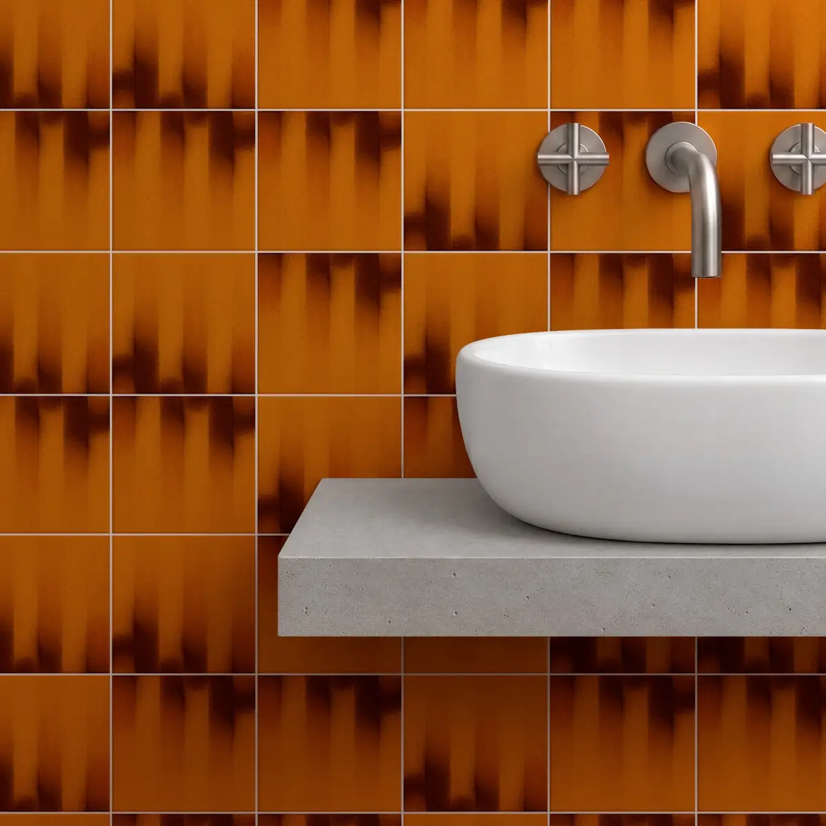 Baño alicatado con Azulejo Fumé 10x10 Naranja Brillo