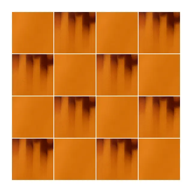 Ejemplo 3 de colocación: Azulejo Fumé 10x10 Naranja Brillo alternado en damero con Azulejo 10x10 Liso Brillo Color Naranja