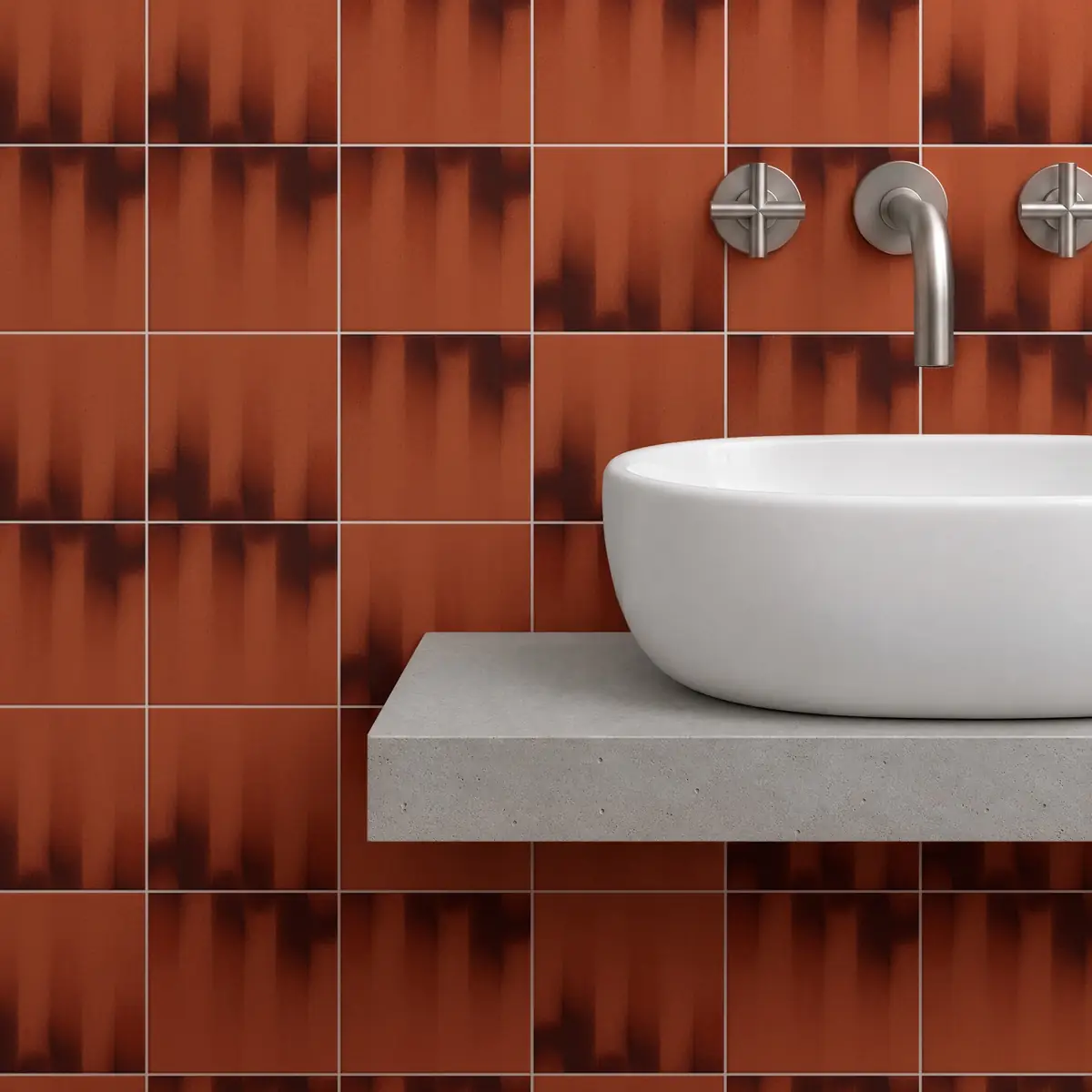 Baño alicatado con Azulejo Fumé 10x10 Naranja Coral Mate