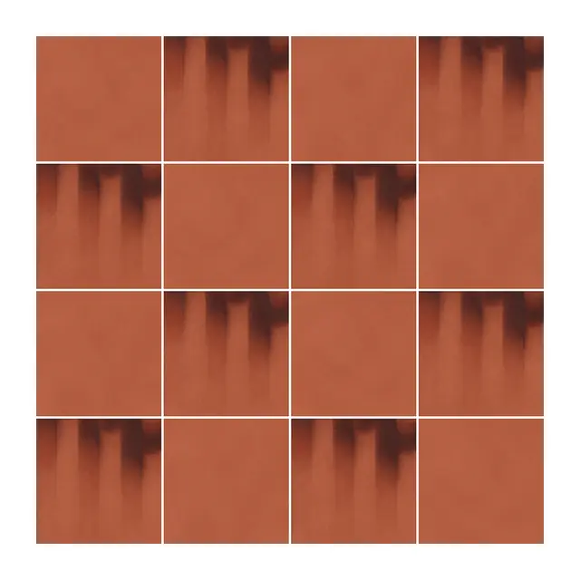 Ejemplo 3 de colocación: Azulejo Fumé 10x10 Naranja Coral Mate alternado en damero con Azulejo 10x10 Liso Mate Color Naranja Coral