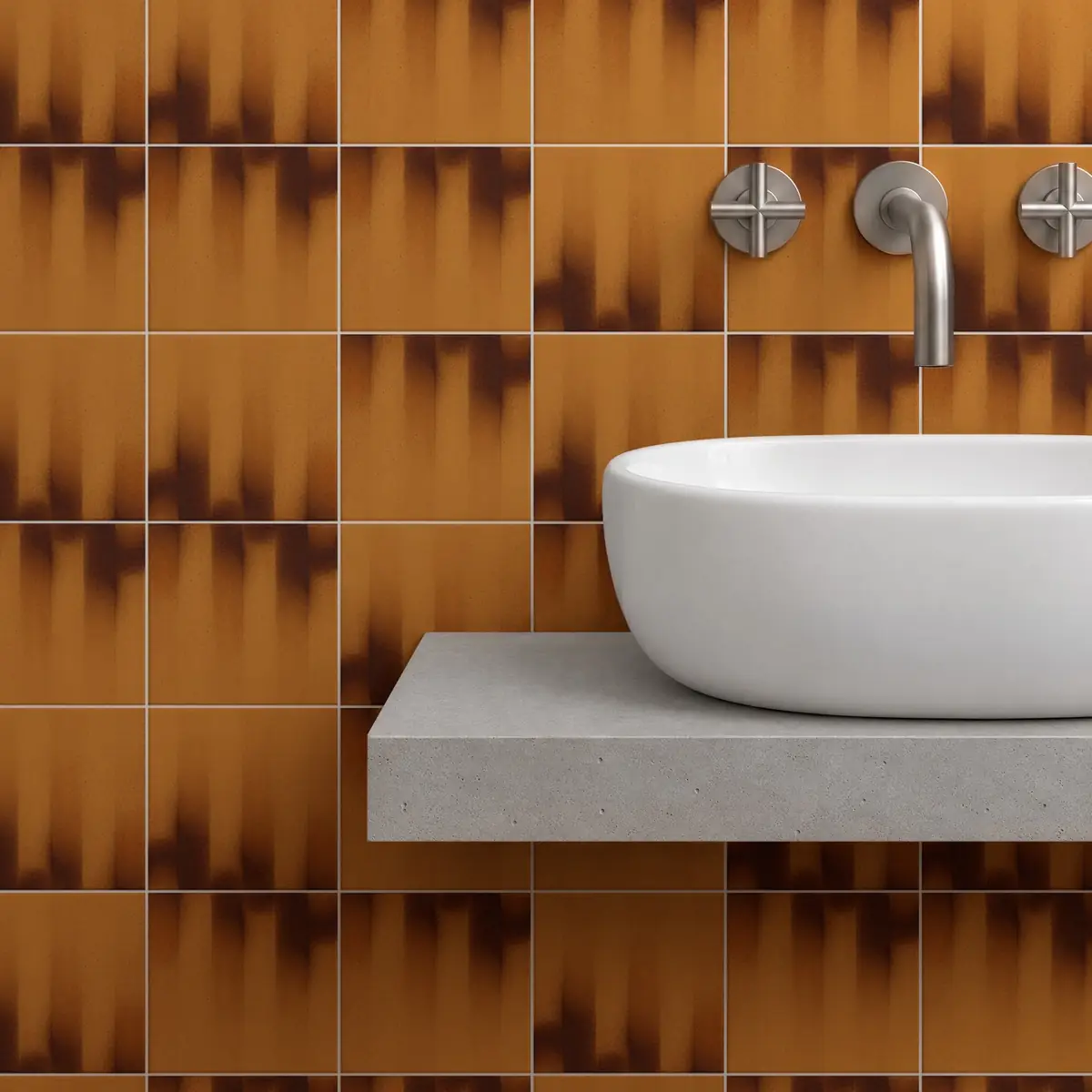 Baño alicatado con Azulejo Fumé 10x10 Naranja Mango Mate