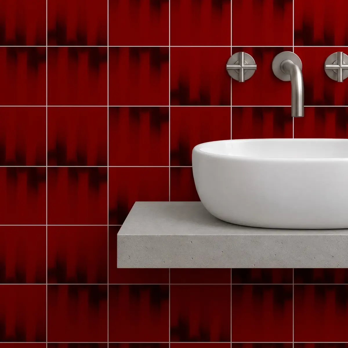 Baño alicatado con Azulejo Fumé 10x10 Rojo Brillo