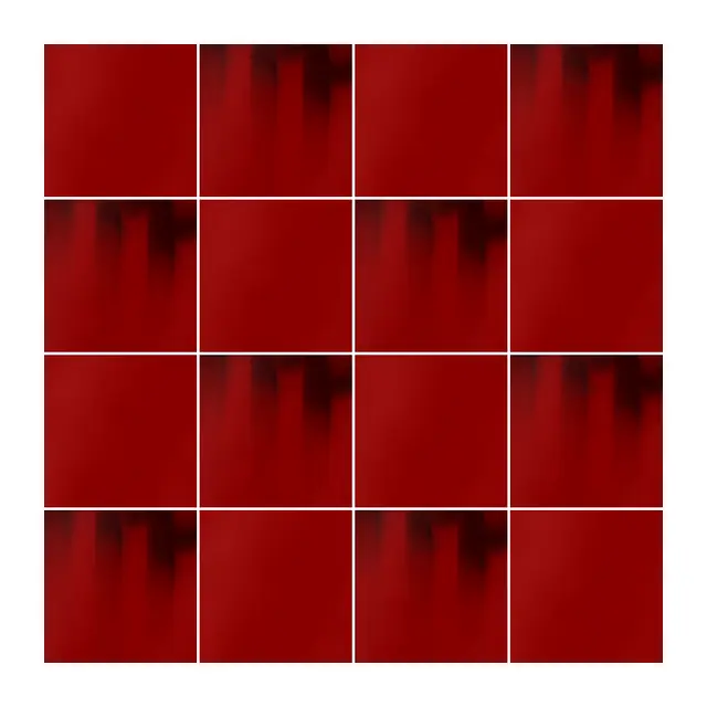 Ejemplo 3 de colocación: Azulejo Fumé 10x10 Rojo Brillo alternado en damero con Azulejo 10x10 Liso Brillo Color Rojo