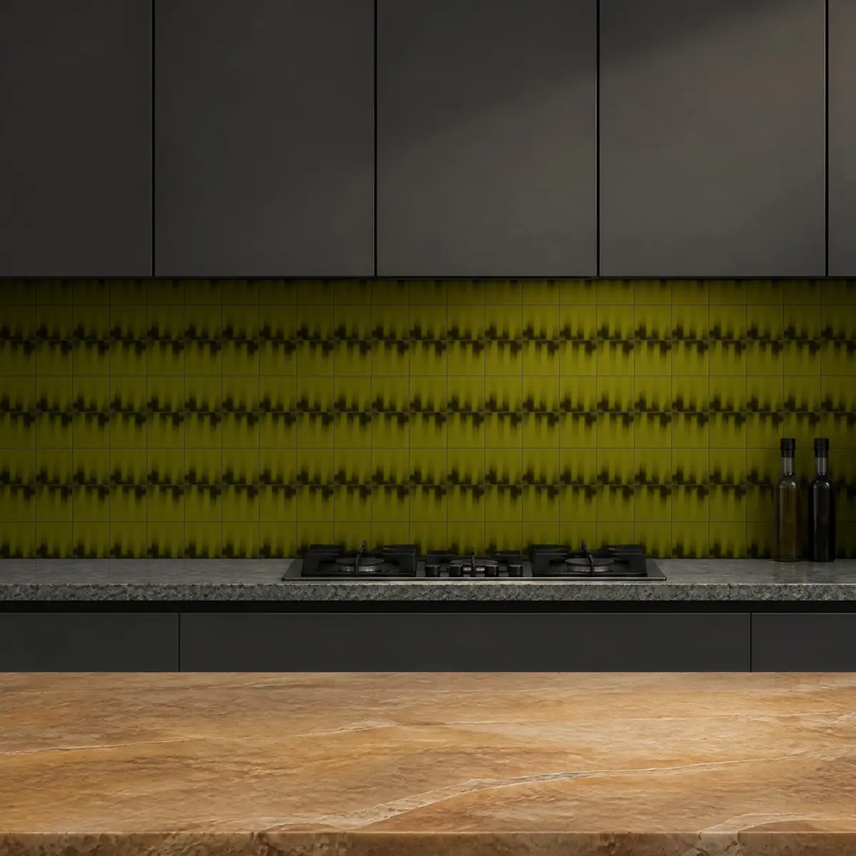 Cocina con Azulejo Fumé 10x10 Verde Aguacate Brillo de frente de encimera