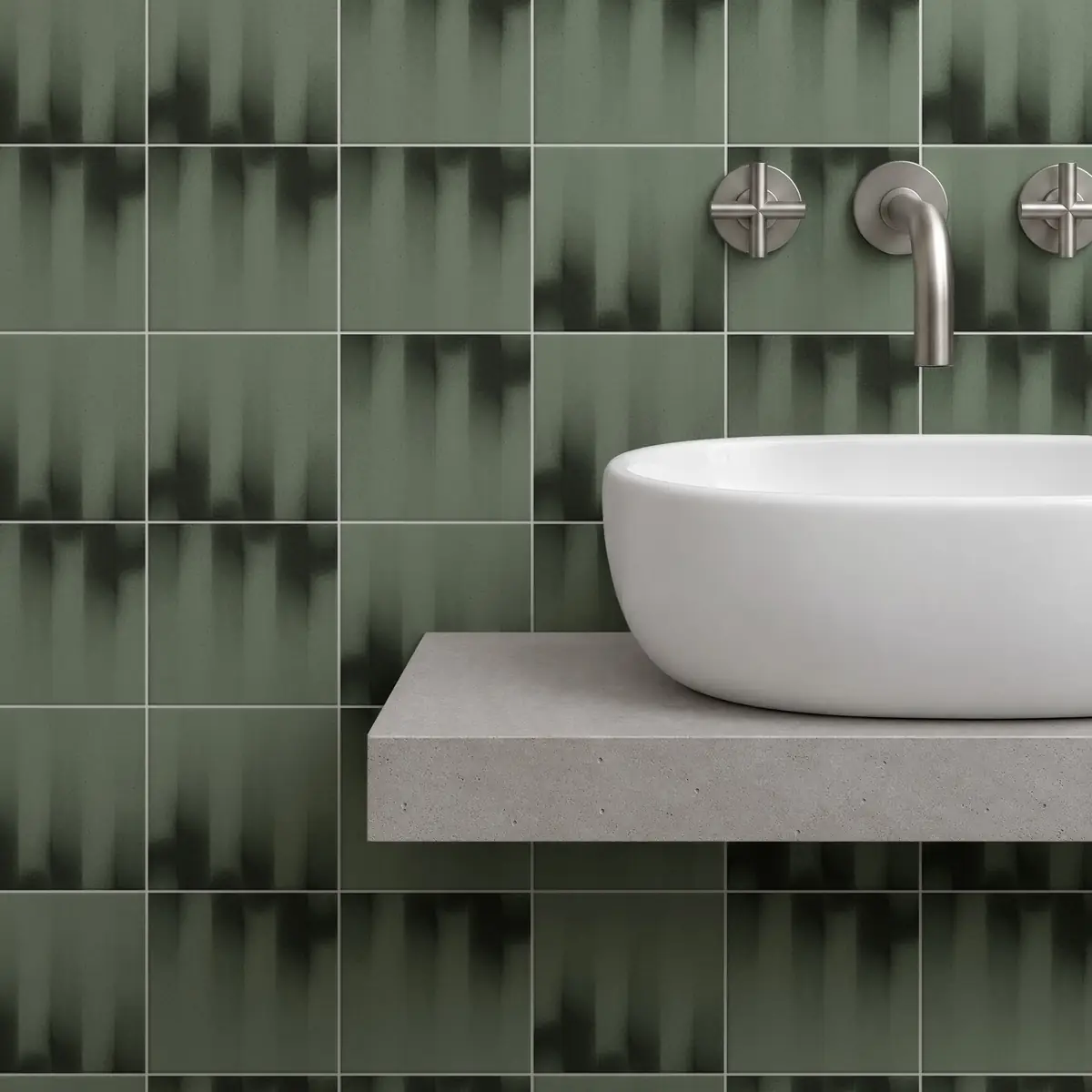 Baño alicatado con Azulejo Fumé 10x10 Verde Caqui Mate