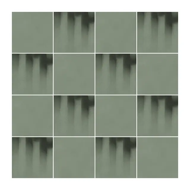 Ejemplo 3 de colocación: Azulejo Fumé 10x10 Verde Caqui Mate alternado en damero con Azulejo 10x10 Liso Mate Color Verde Caqui