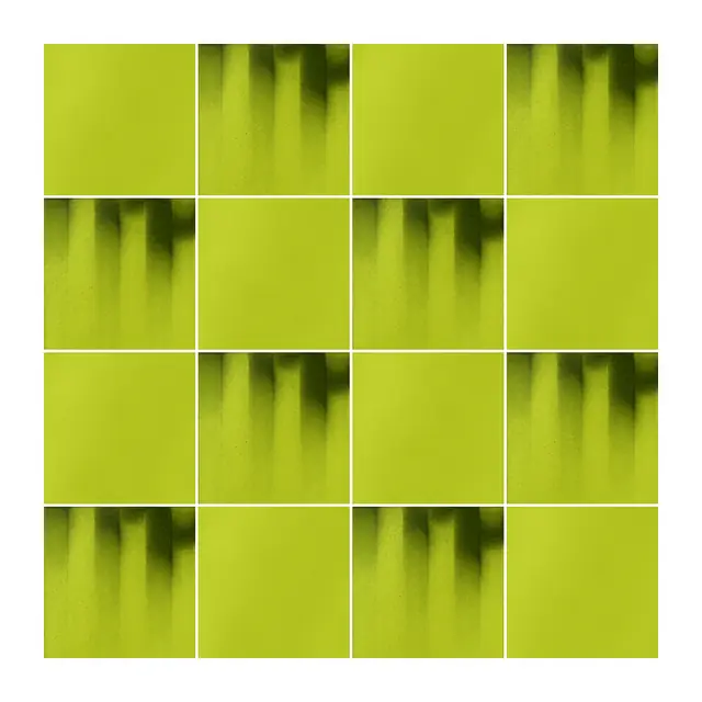 Ejemplo 3 de colocación: Azulejo Fumé 10x10 Verde Musgo Brillo alternado en damero con Azulejo 10x10 Liso Brillo Color Verde Musgo