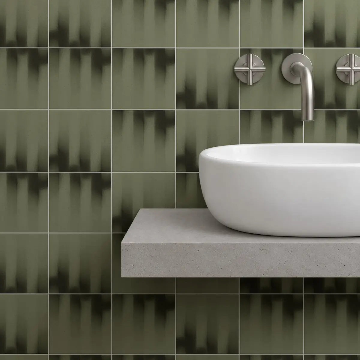 Baño alicatado con Azulejo Fumé 10x10 Verde Oliva Mate