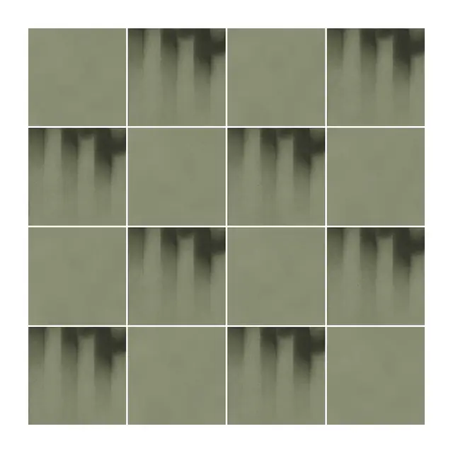 Ejemplo 3 de colocación: Azulejo Fumé 10x10 Verde Oliva Mate alternado en damero con Azulejo 10x10 Liso Mate Color Verde Oliva