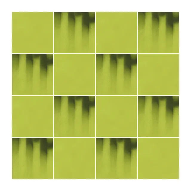 Ejemplo 3 de colocación: Azulejo Fumé 10x10 Verde Pistacho Mate alternado en damero con Azulejo 10x10 Liso Mate Color Verde Pistacho