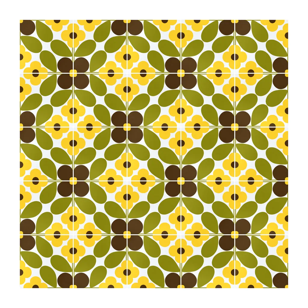 Pared revestida con Azulejo Sixties Blanco Brillo 10x10 Amarillo Girasol