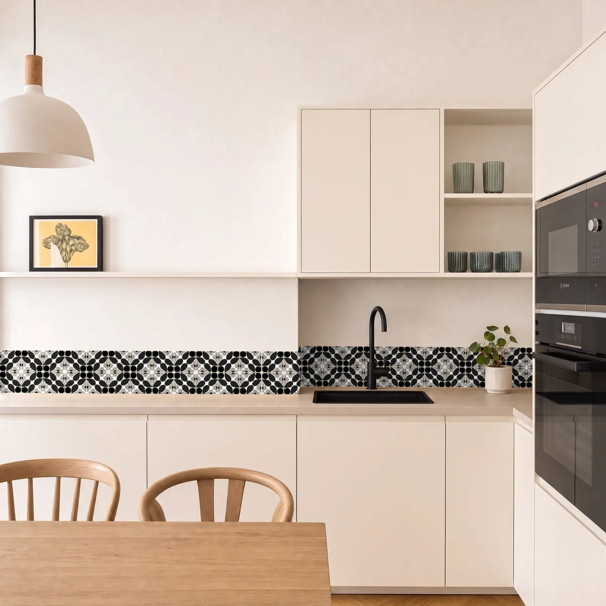 Ambiente con Azulejo Sixties Blanco Mate 10x10 Negro