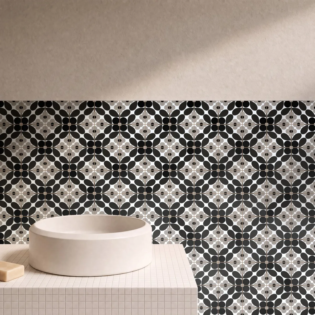 Otro ambiente con Azulejo Sixties Blanco Mate 10x10 Negro
