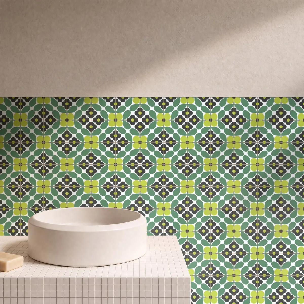 Otro ambiente con Azulejo Sixties Blanco Brillo 10x10 Verde Bosque