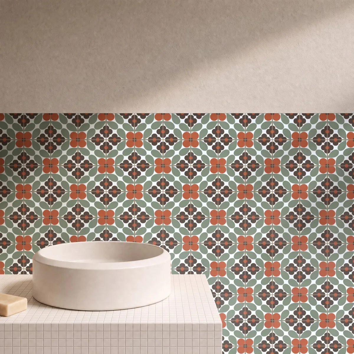 Otro ambiente con Azulejo Sixties Blanco Brillo 10x10 Verde Caqui