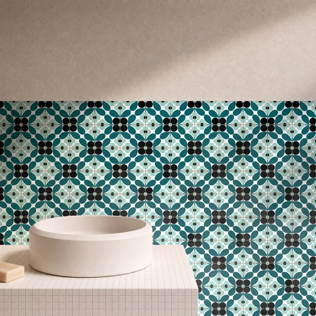 Otro ambiente con Azulejo Sixties Blanco Brillo 10x10 Verde Celadón