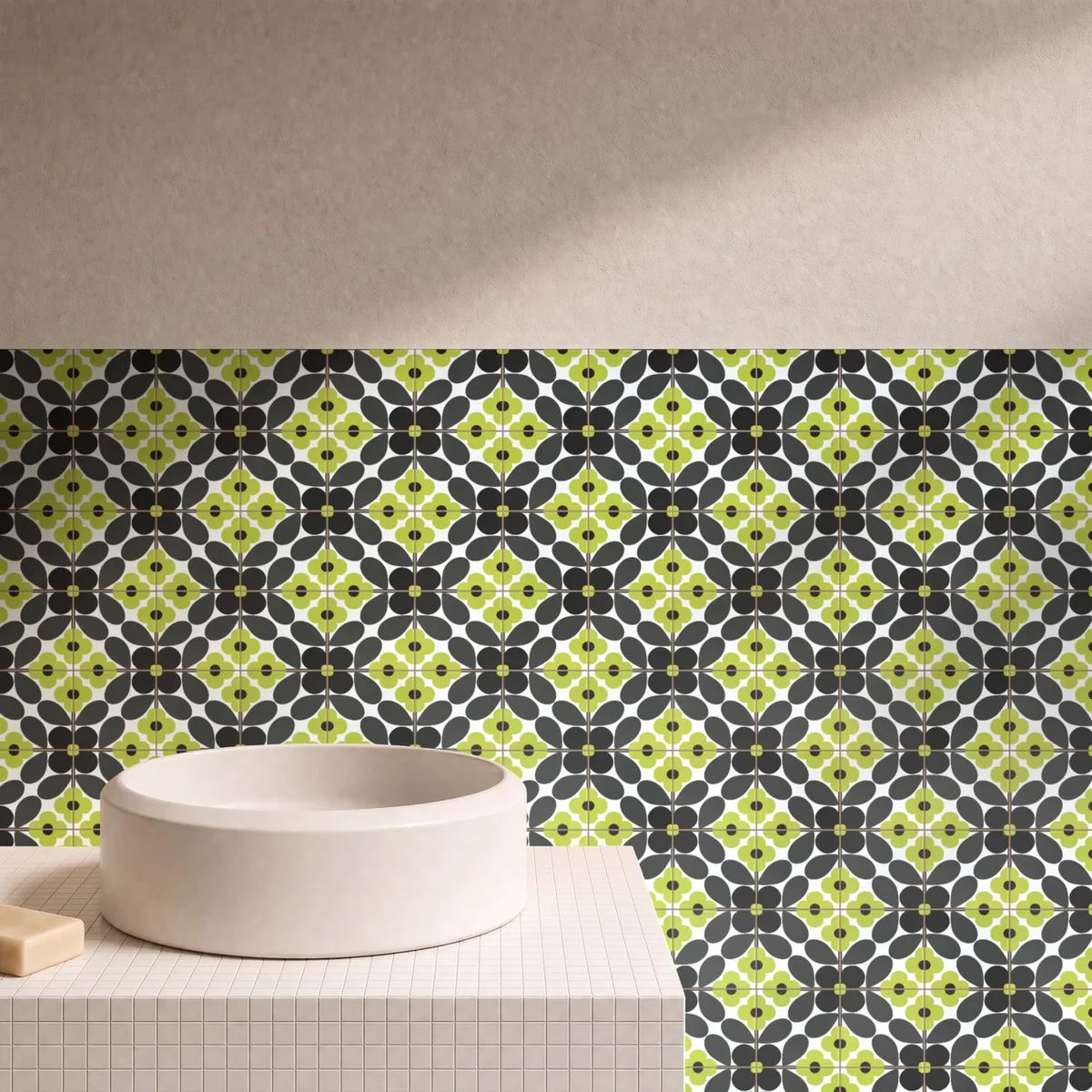 Otro ambiente con Azulejo Sixties Blanco Brillo 10x10 Verde Kiwi