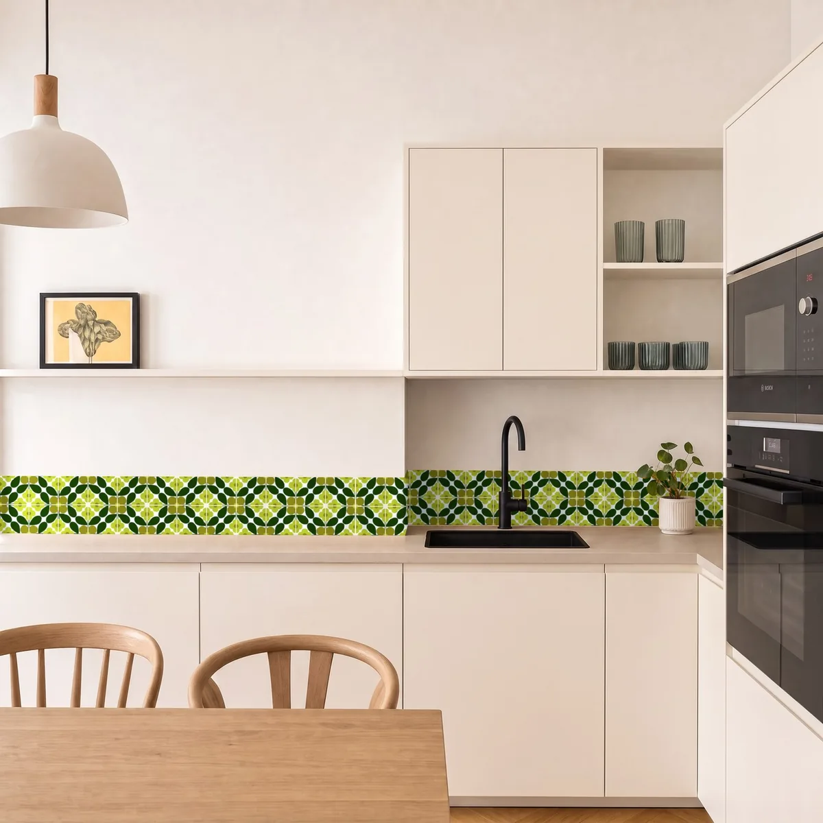 Ambiente con Azulejo Sixties Blanco Brillo 10x10 Verde Selva