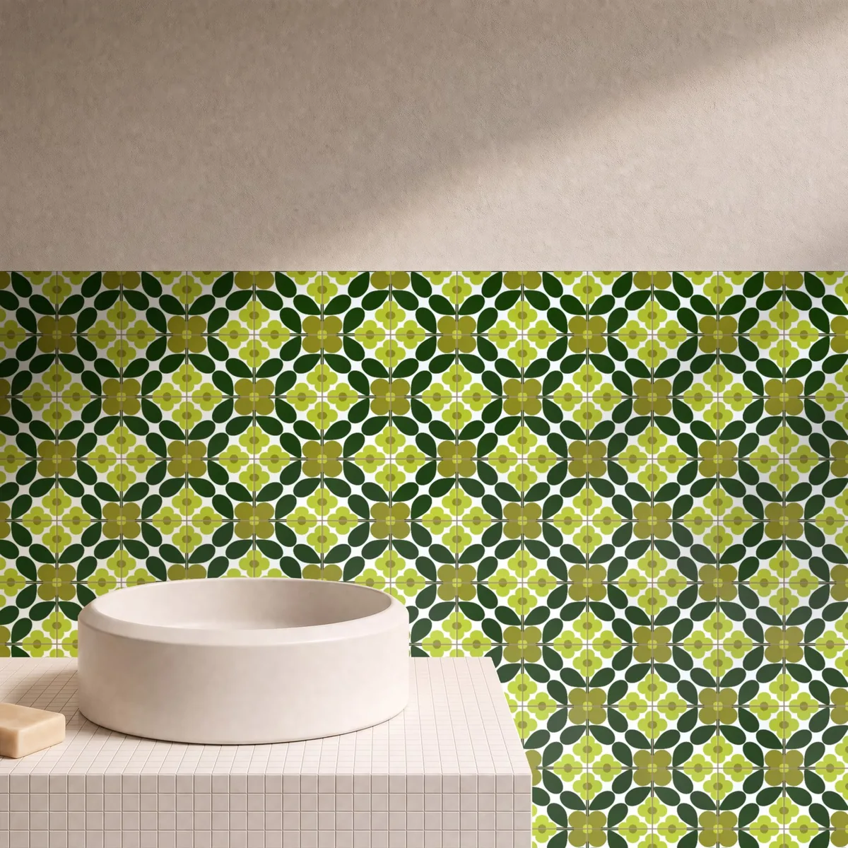 Otro ambiente con Azulejo Sixties Blanco Brillo 10x10 Verde Selva