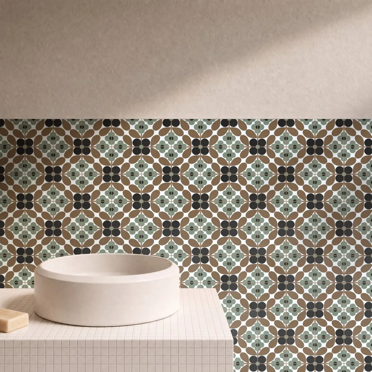 Otro ambiente con Azulejo Sixties Blanco Mate 10x10 Verde Salvia