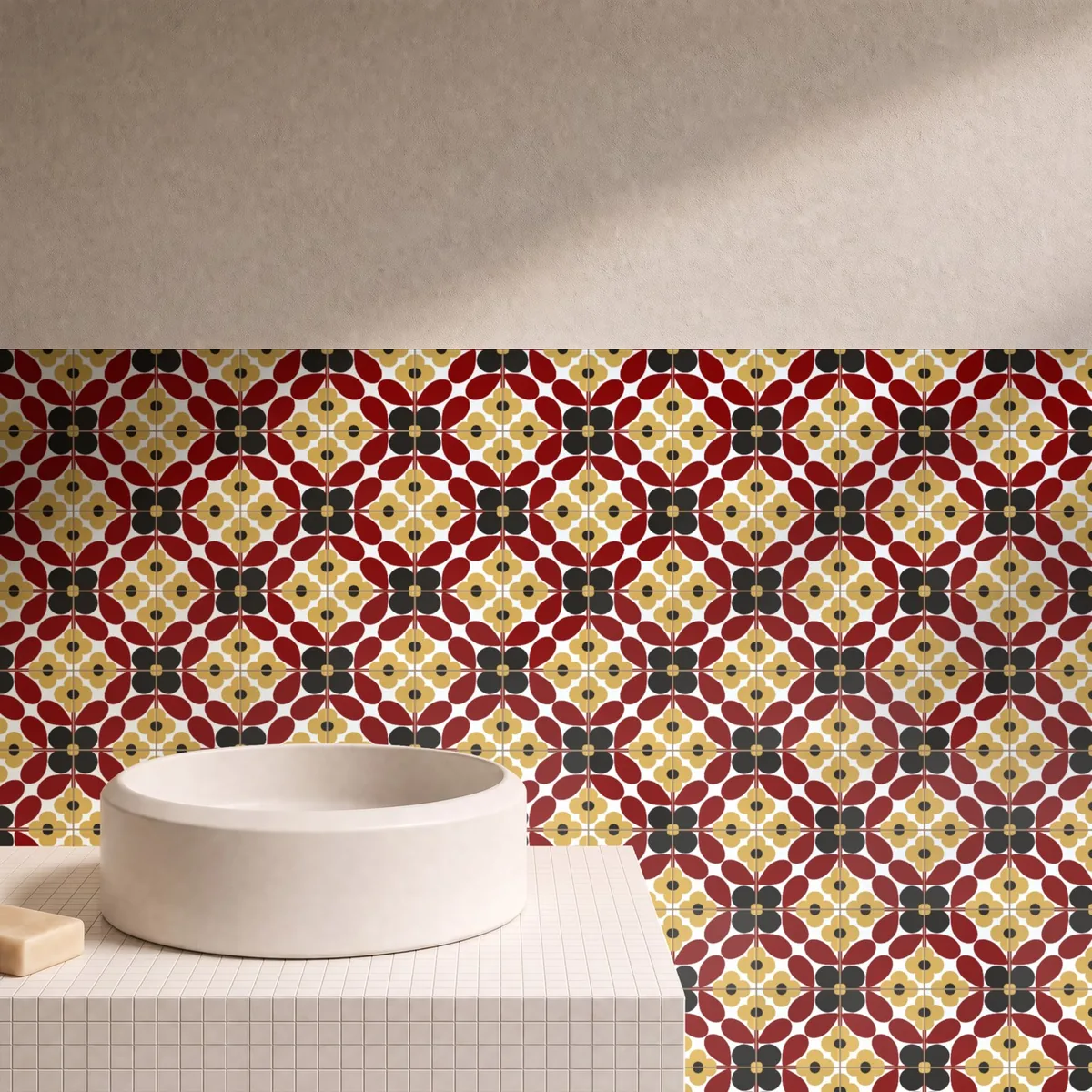 Otro ambiente con Azulejo Sixties Blanco Brillo 10x10 Rojo Carmín