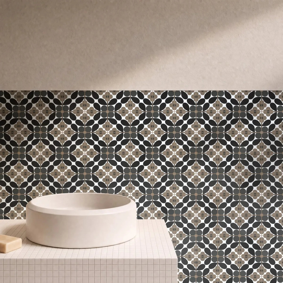 Otro ambiente con Azulejo Sixties Blanco Brillo 10x10 Gris Grafito