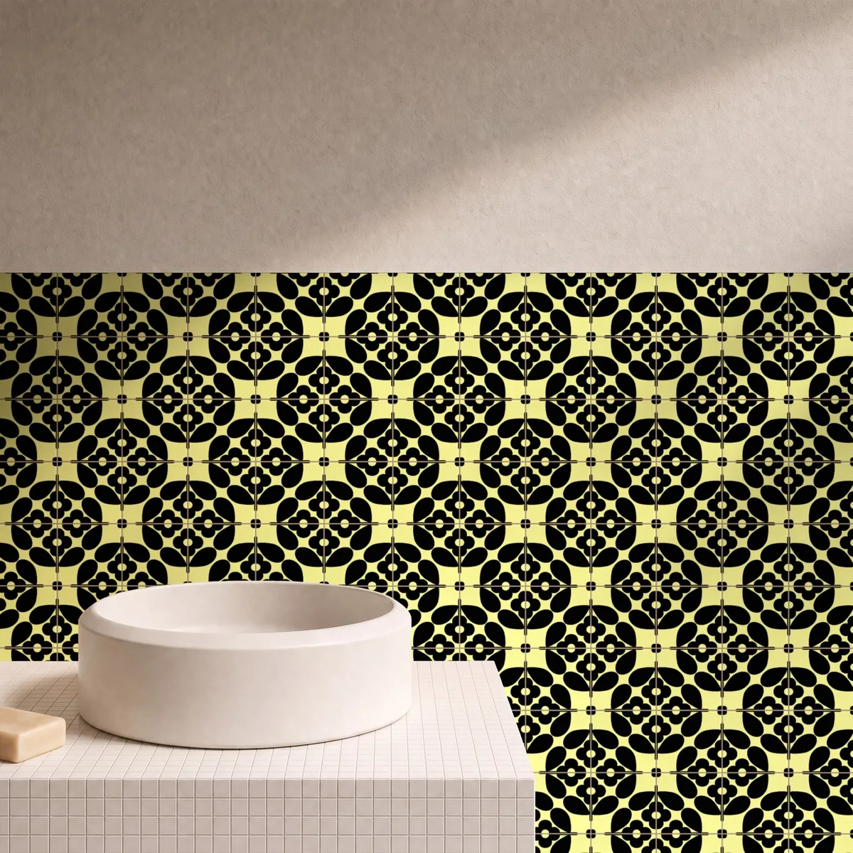 Otro ambiente con Azulejo Sixties Color 10x10 Amarillo Limón Mate