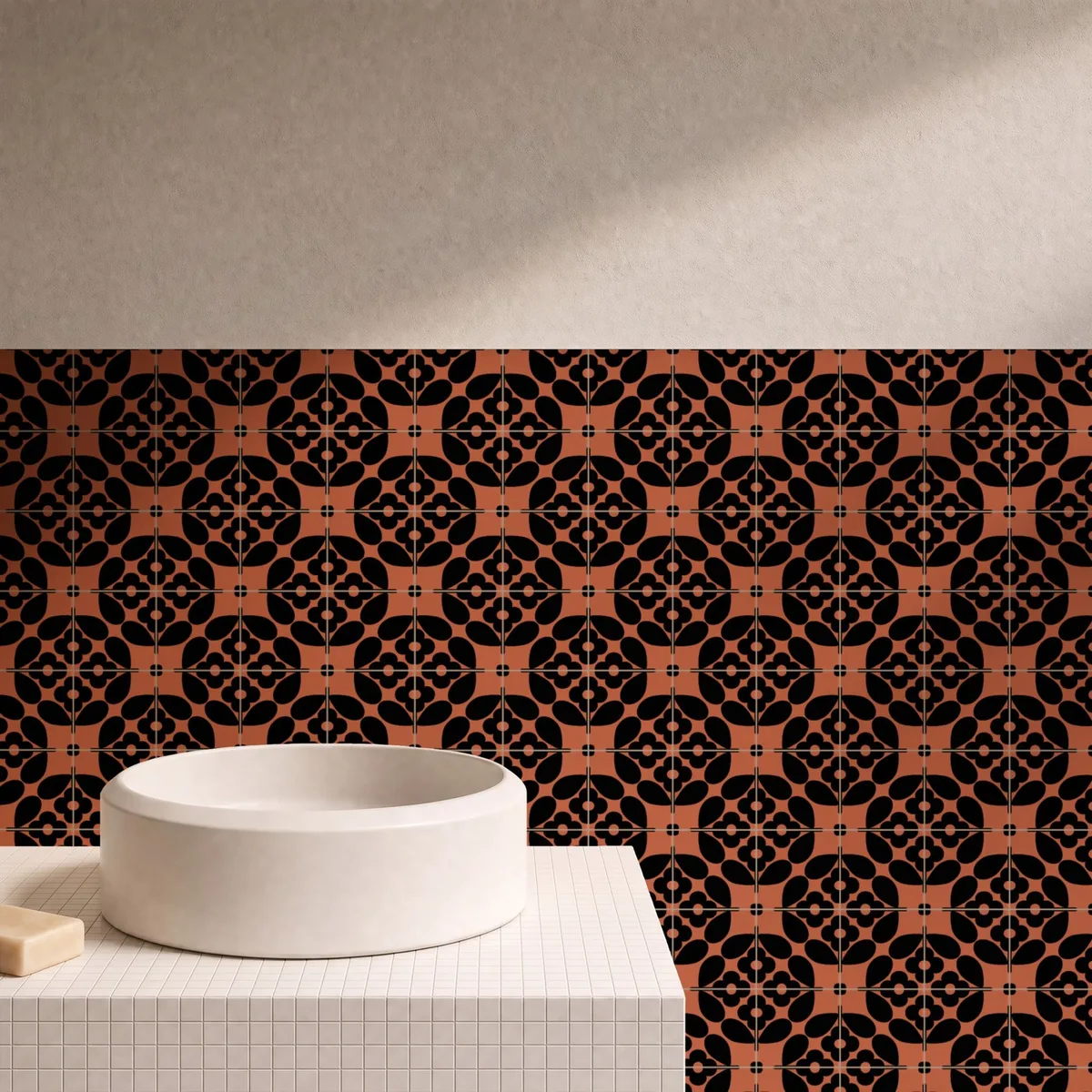 Otro ambiente con Azulejo Sixties Color 10x10 Naranja Coral Mate