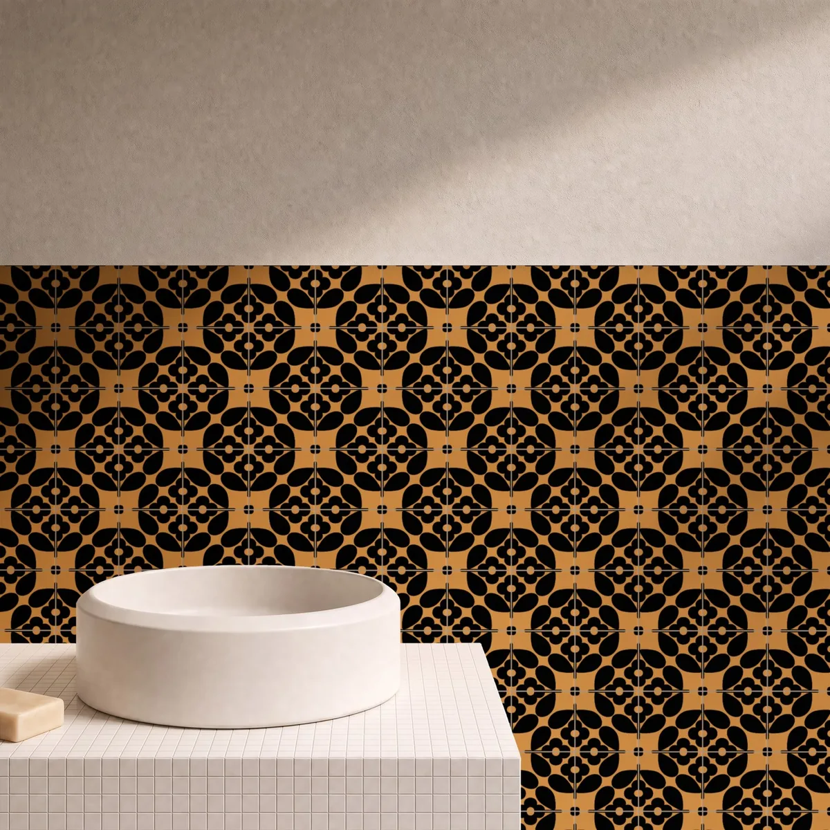 Otro ambiente con Azulejo Sixties Color 10x10 Naranja Mango Mate