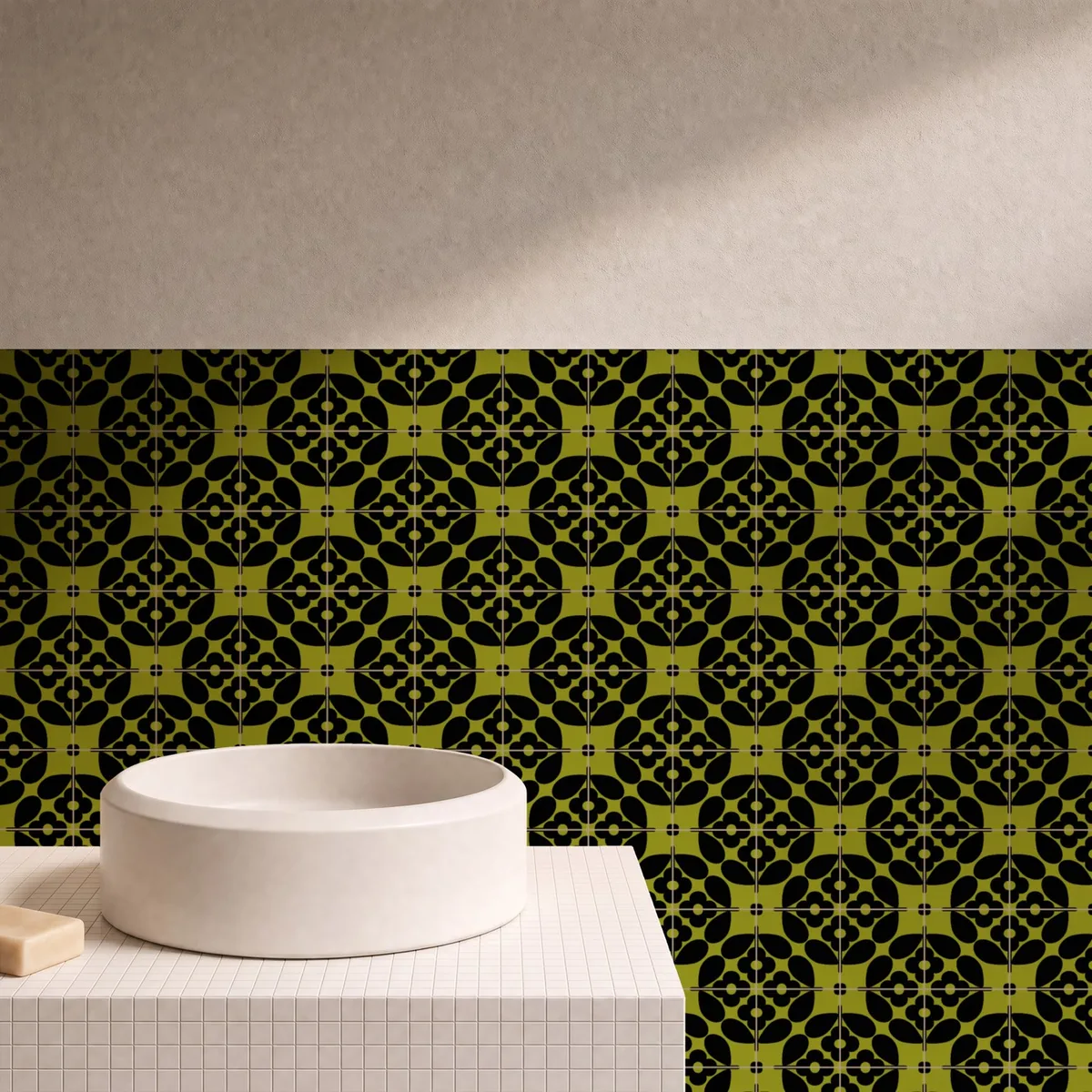 Otro ambiente con Azulejo Sixties Color 10x10 Verde Aguacate Brillo