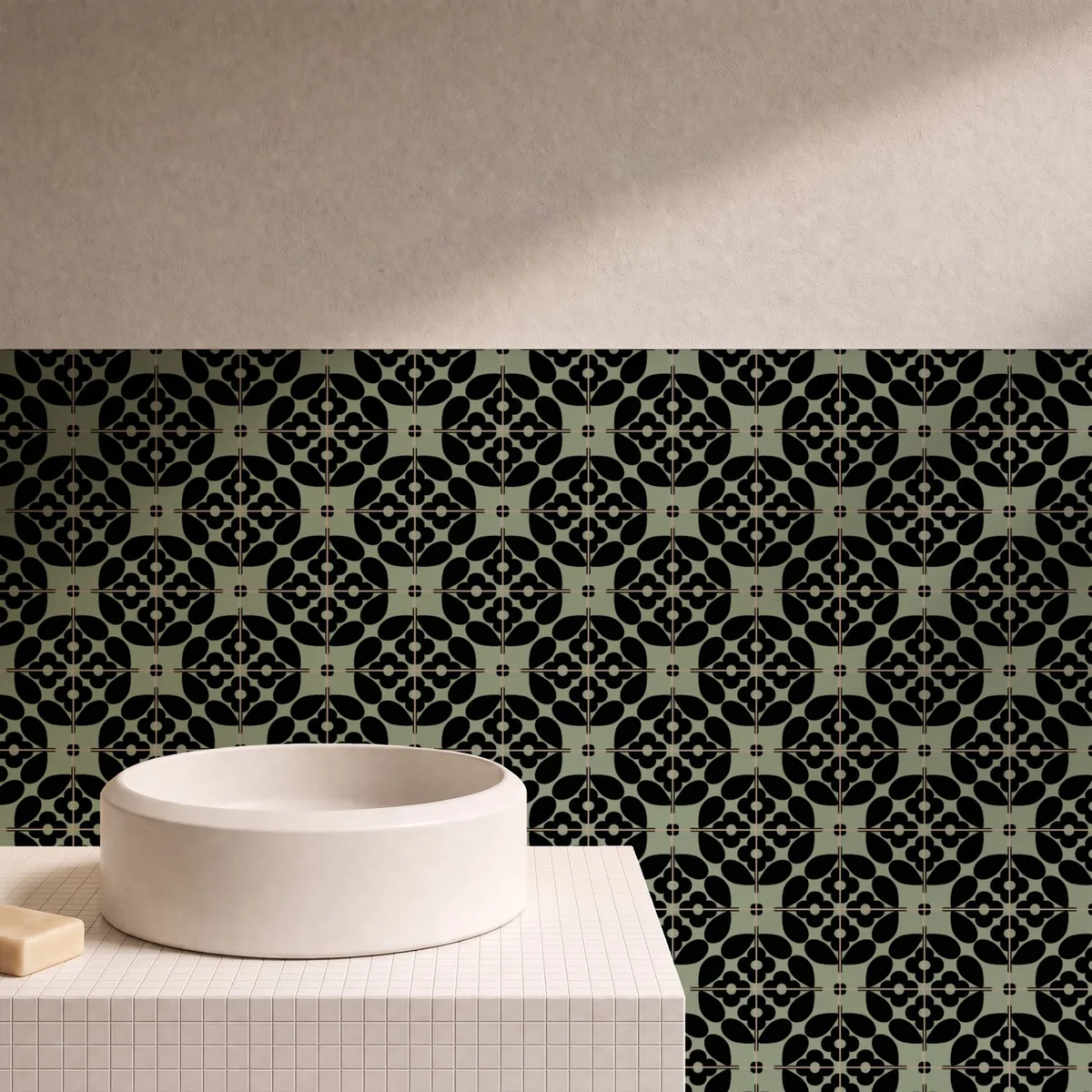 Otro ambiente con Azulejo Sixties Color 10x10 Verde Oliva Mate