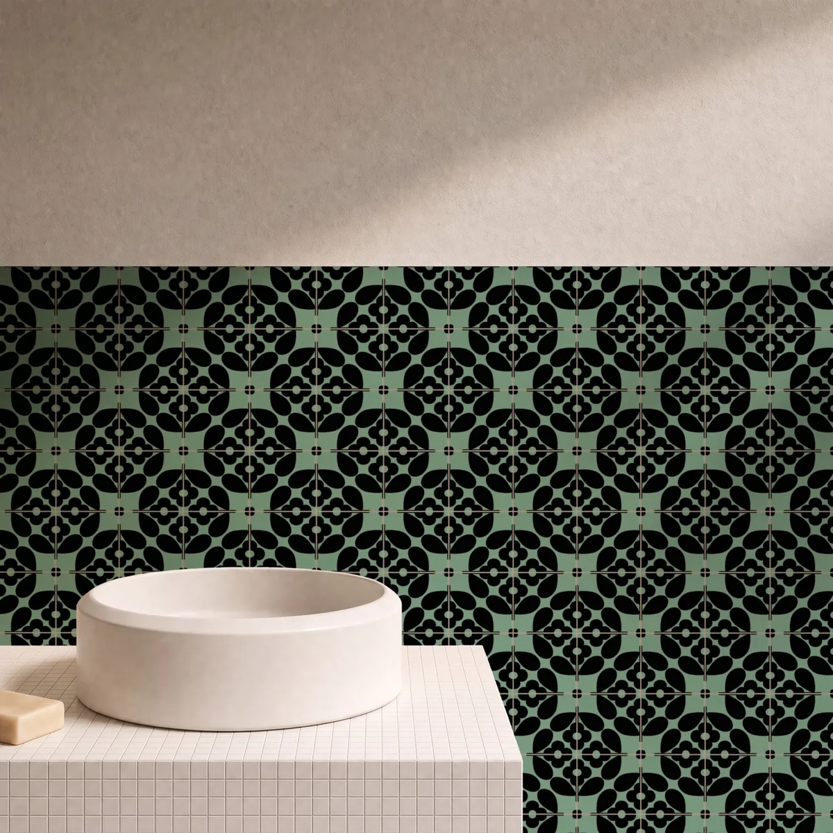 Otro ambiente con Azulejo Sixties Color 10x10 Verde Oscuro Brillo
