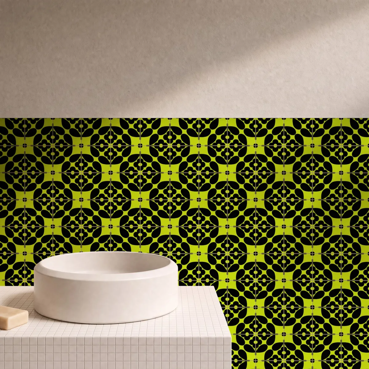 Otro ambiente con Azulejo Sixties Color 10x10 Verde Pistacho Brillo