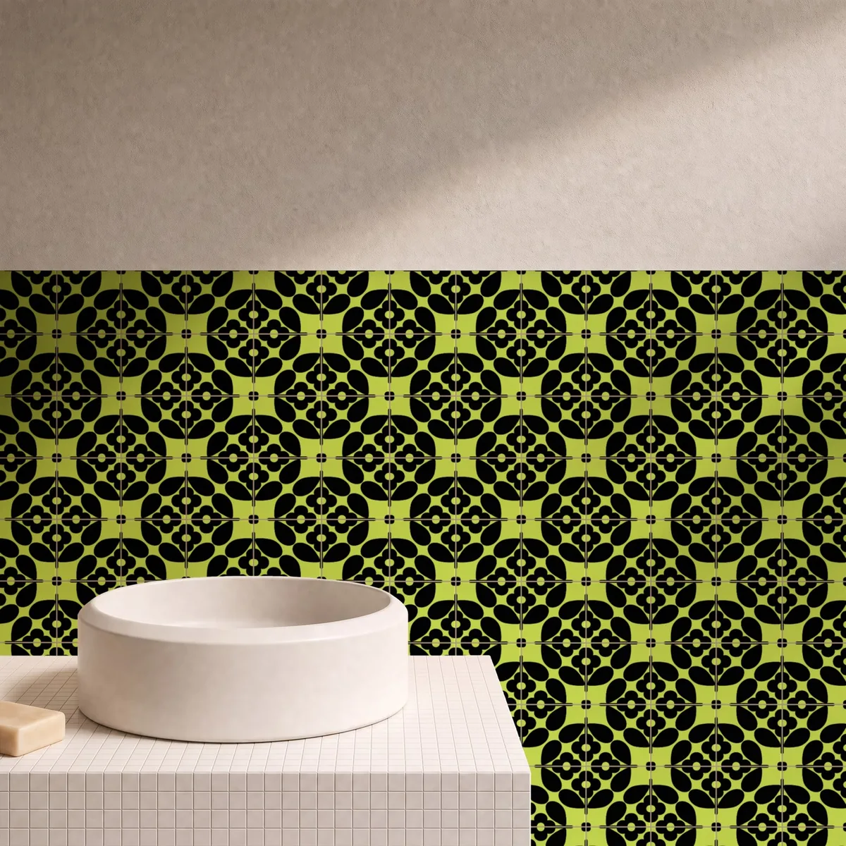 Otro ambiente con Azulejo Sixties Color 10x10 Verde Pistacho Mate