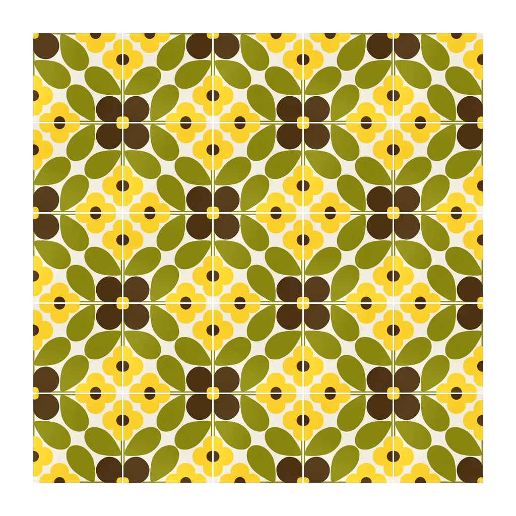 Pared revestida con Azulejo Sixties Crema Mate 10x10 Amarillo Girasol