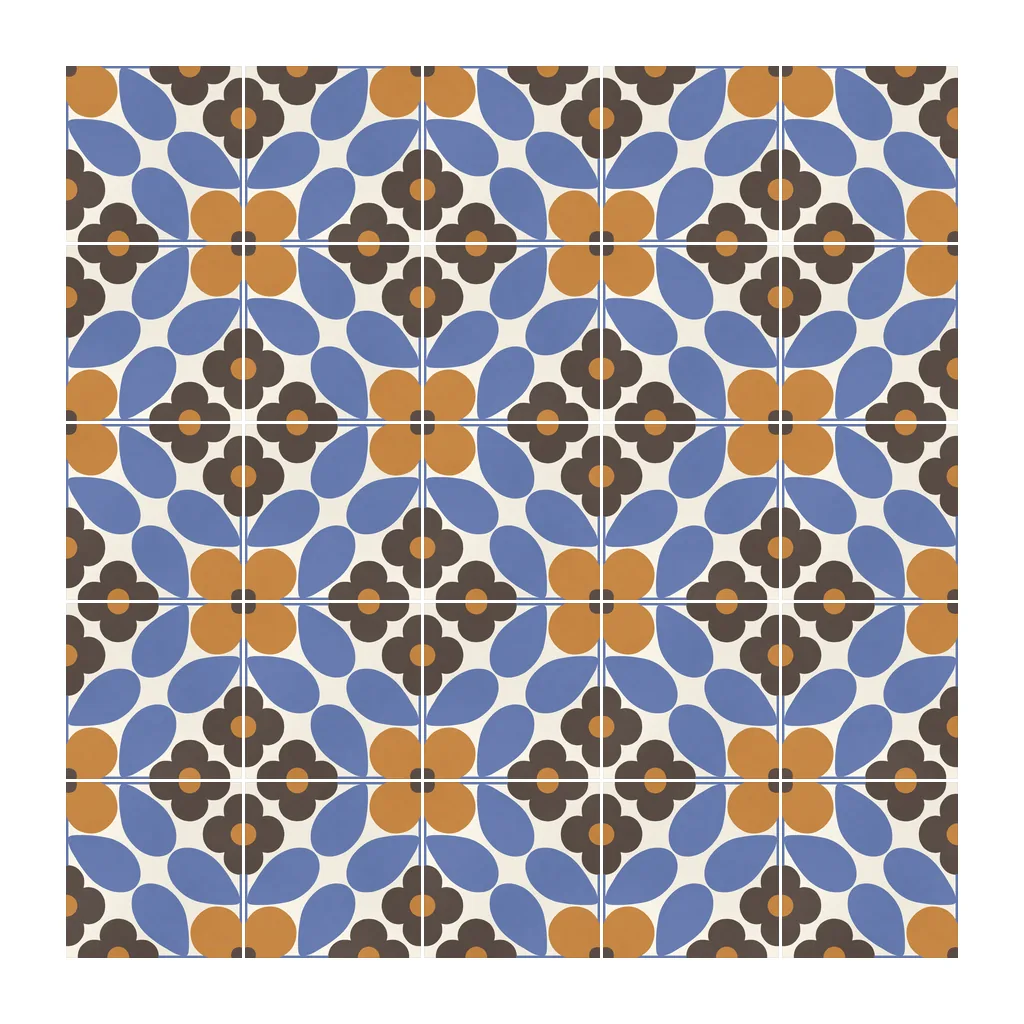 Pared revestida con Azulejo Sixties Crema Brillo 10x10 Azul Océano