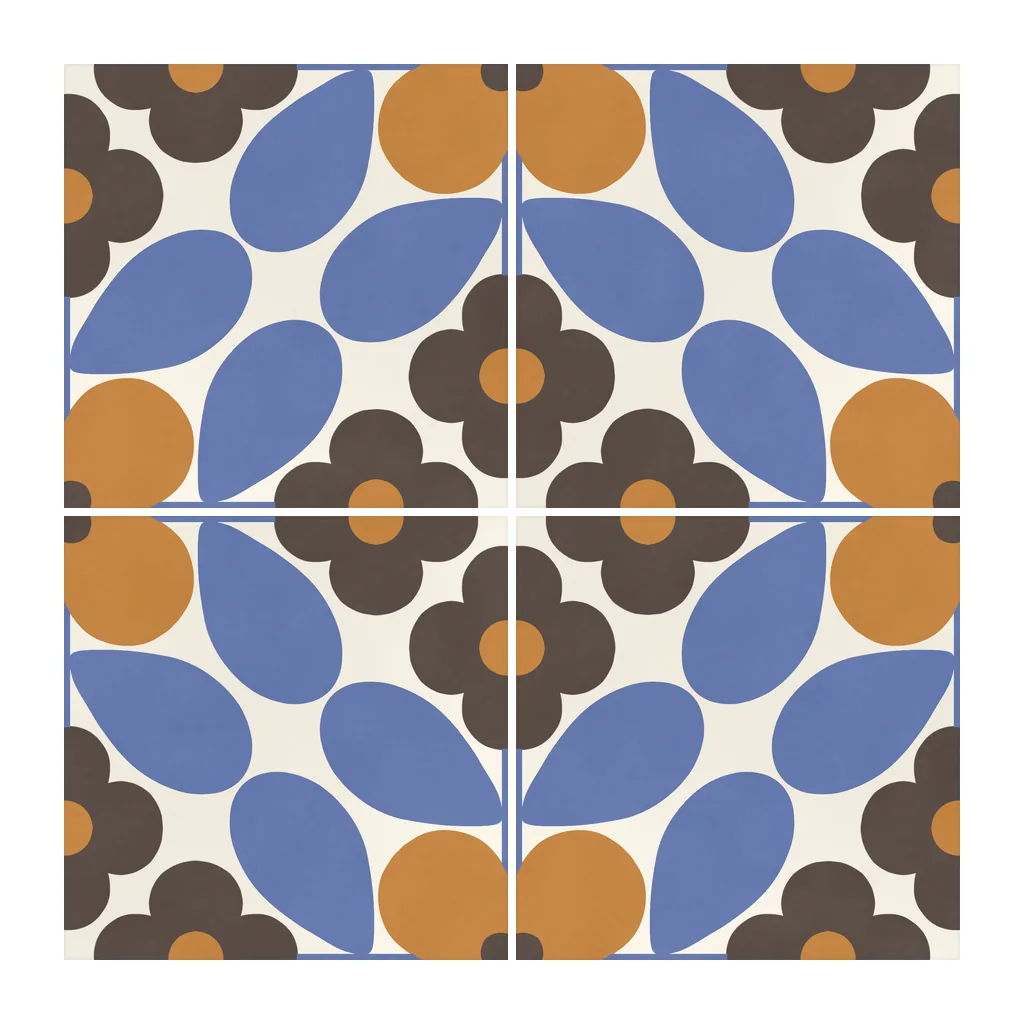 Azulejo Sixties Crema Brillo 10x10 Azul Océano